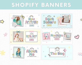 Pastel Shopify Website Banners, Customizable Shopify Store Canva Banners Small Business, Colorful Shopify Ecommerce Shop Banners Boutique