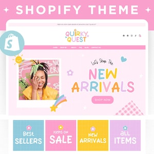 Colorful Shopify Theme, Editable Rainbow Shopify Banners Canva, Bright Shopify Store Website Design, Pink Shopify Template for Boutiques