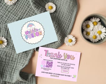 Retro Thank You Card Template Canva, Editable Pastel Customer Package Thank You Card Design, Colorful Small Business Branding Canva Template