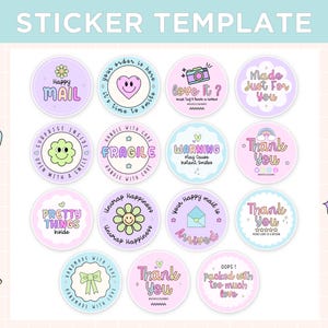 Modelo de adesivo de embalagem pastel Canva, designs de adesivos editáveis, adesivos de agradecimento coloridos para impressão, etiquetas de embalagem para pequenas empresas