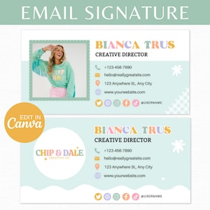 Email Signature Template Canva, Pastel Business Email Signature, Gmail Outlook Email Signature Design, Colorful Small Business Branding Kit