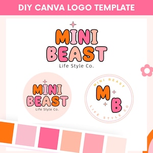 Retro Logo Template Canva, Editable Logo Design, DIY Canva Logo Template, Cute Logo Design, Small Business Logo Template, Pink Shop Logo