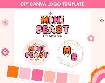Retro-Logo-Vorlage Canva, bearbeitbares Logo-Design, DIY Canva-Logo-Vorlage, süßes Logo-Design, kleine Business-Logo-Vorlage, rosa Shop-Logo