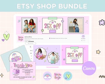 Pastel Etsy Store Banner Template Canva, Editable Etsy Branding Kit, Etsy Shop Listing Design, Etsy Banner Mockups, Etsy Seller Templates