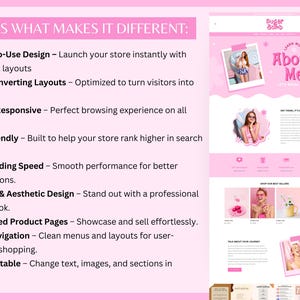 Pink Shopify Theme Boutique, Pastel Ecommerce Store Website Template, Feminine Shopify Banners Canva, Cute Custom Shopify Theme Clothing image 7