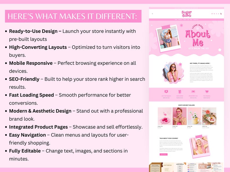 Pink Shopify Theme Boutique, Pastel Ecommerce Store Website Template, Feminine Shopify Banners Canva, Cute Custom Shopify Theme Clothing image 7