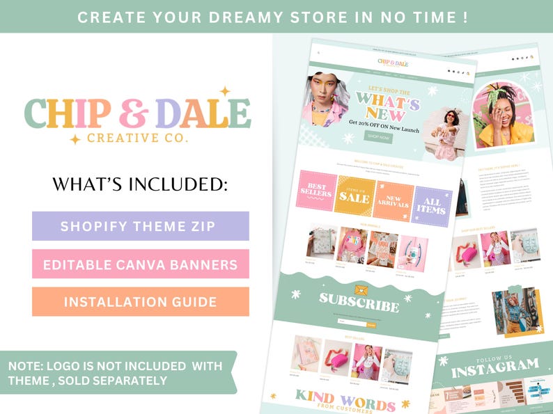 Tema Pastel para Shopify, plantilla de sitio web de comercio electrónico de moda arcoíris, banners editables en Canva imagen 4