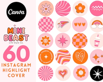 Retro Instagram Highlight Covers, Pink Instagram Story Icons, Pastel Covers for Instagram Stories, Cute Boutique Instagram Story Highlights