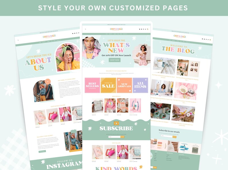 Tema Pastel para Shopify, plantilla de sitio web de comercio electrónico de moda arcoíris, banners editables en Canva imagen 2