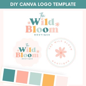 Boho Logo Template Canva, Editable Logo Design, DIY Canva Logo Template, Pastel Logo Design, Small Business Logo Template, Boutique Logo