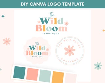 Boho Logo Vorlage Canva, bearbeitbares Logo Design, DIY Canva Logo Vorlage, Pastell Logo Design, Small Business Logo Vorlage, Boutique Logo