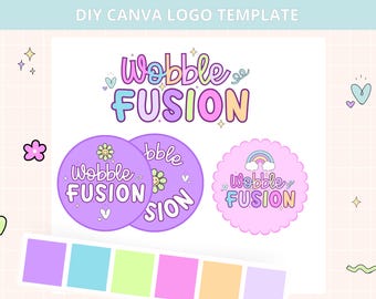Purple Logo Template Canva,  Pastel DIY Editable Boutique Logo Design, Retro Customizable Small Business Logo with Submark & Watermark