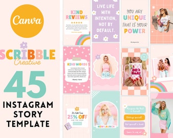 Colorful Instagram Story Template, Pink Groovy Instagram Stories Canva, Bright Boutique Quotes for Instagram, Rainbow Instagram Branding Kit