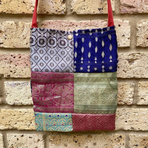 Recycled sari patchwork crossbody bag