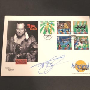 Terry Gilliam Autographed First Day Cover: Circus Stamps & Data Sheet