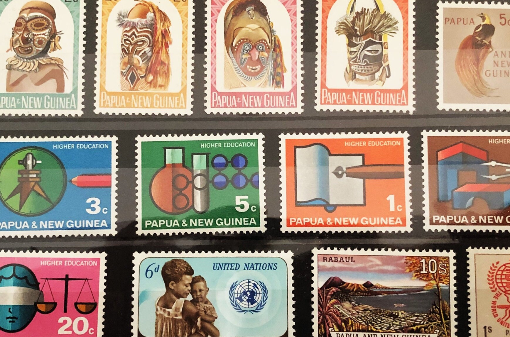 Papua New Guinea Stamps: 1960s Tribal Wear & Education - Etsy
