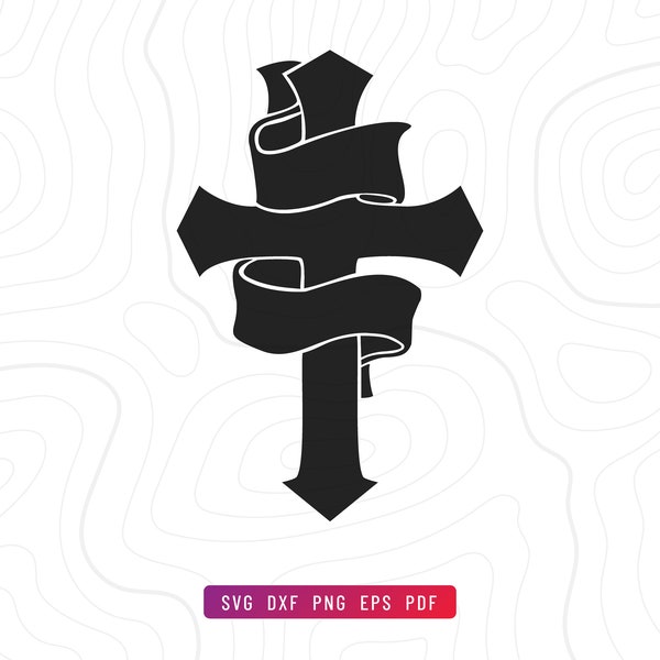 Cross With Ribbon Clip Art SVG Cut File | Includes Svg, Dxf, Eps, PDF & Png