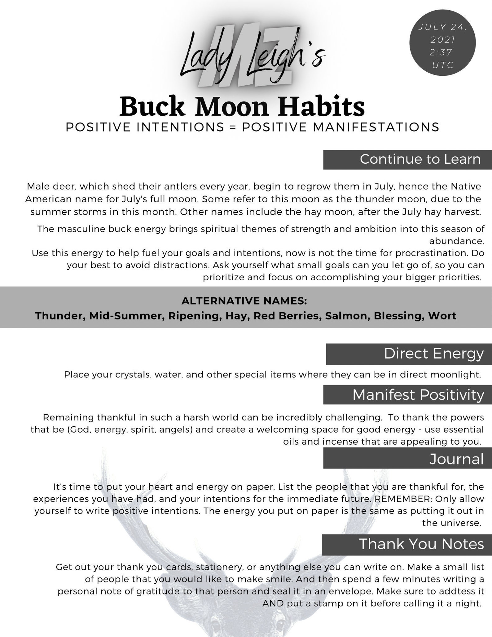 Buck Moon July Rituals and Checklist Etsy
