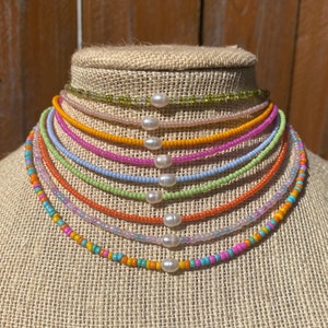 Customizable Bead and Freshwater Pearl Necklace, trendy jewelry, beaded necklace, seed bead jewelry, y2k jewelry, y2k necklace