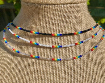 Rainbow seed bead necklace, choker necklace , trendy jewelry, summer jewelry, summer necklaces, y2k jewelry, y2k necklace, beaded jewelry