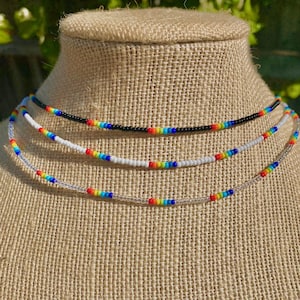 Rainbow Seed Bead Choker: Layered Dainty Necklace