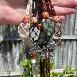 Crystal macrame adjustable/interchangeable charm necklace, crystal jewelry, charms, crystal necklace, free crystal included, hippie jewelry
