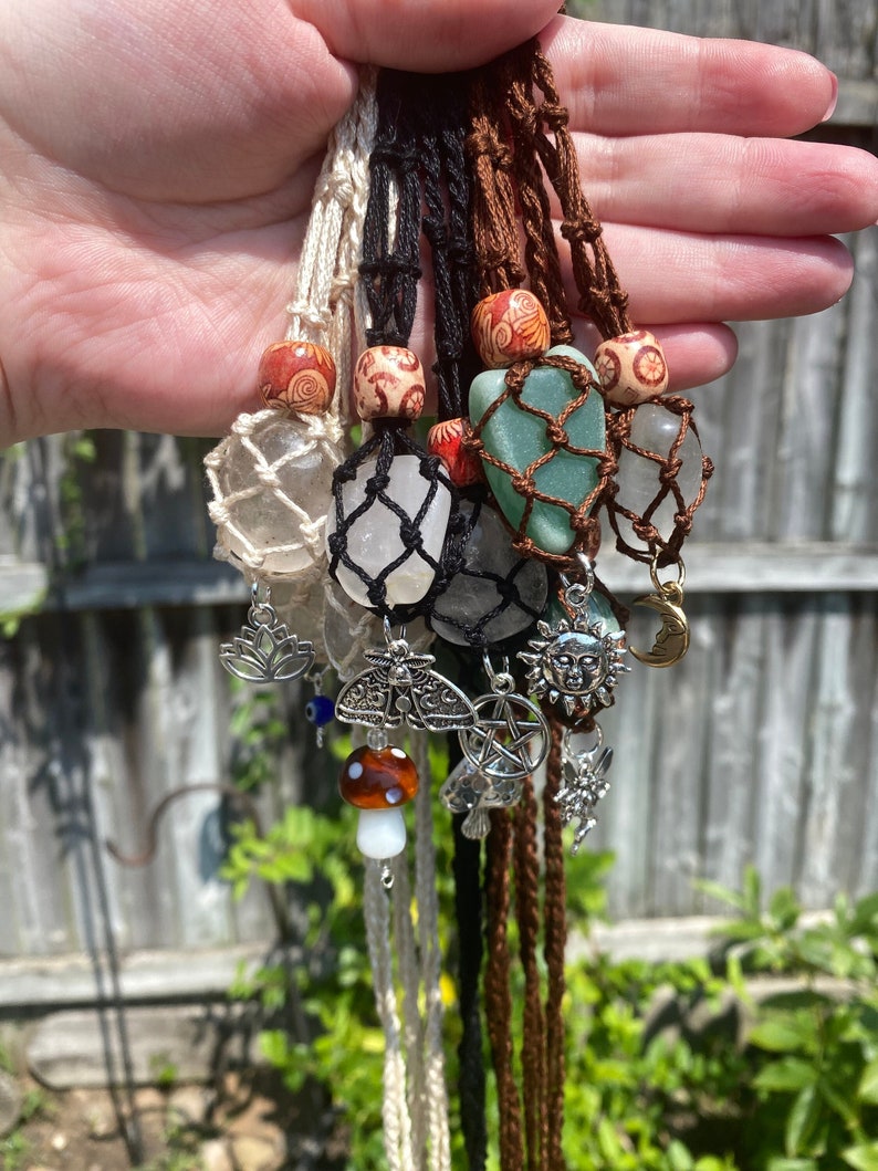 Crystal macrame adjustable/interchangeable charm necklace, crystal jewelry, charms, crystal necklace, free crystal included, hippie jewelry image 1