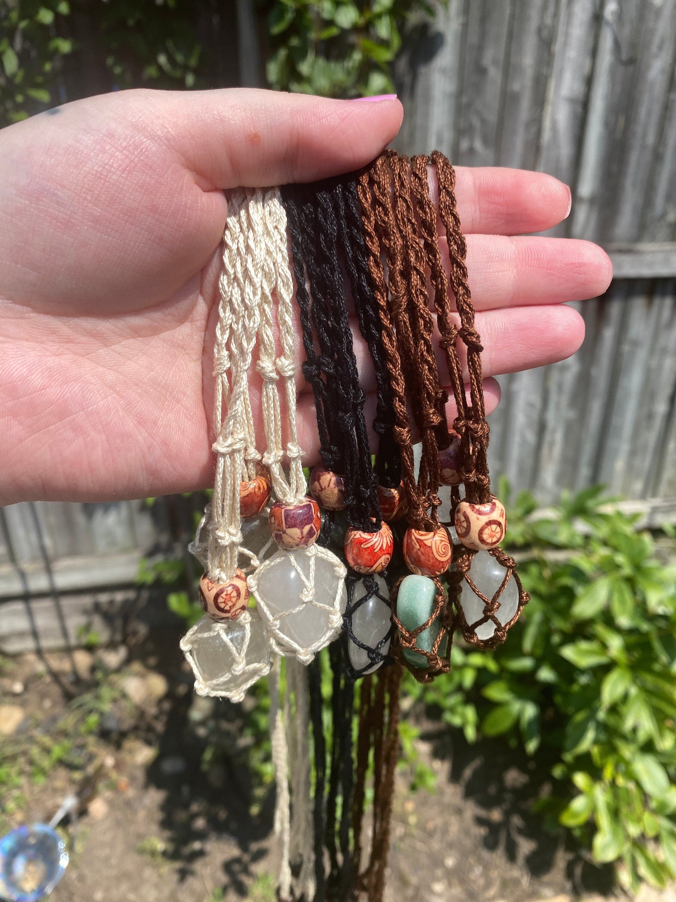 Adjustable macrame crystal necklace discount