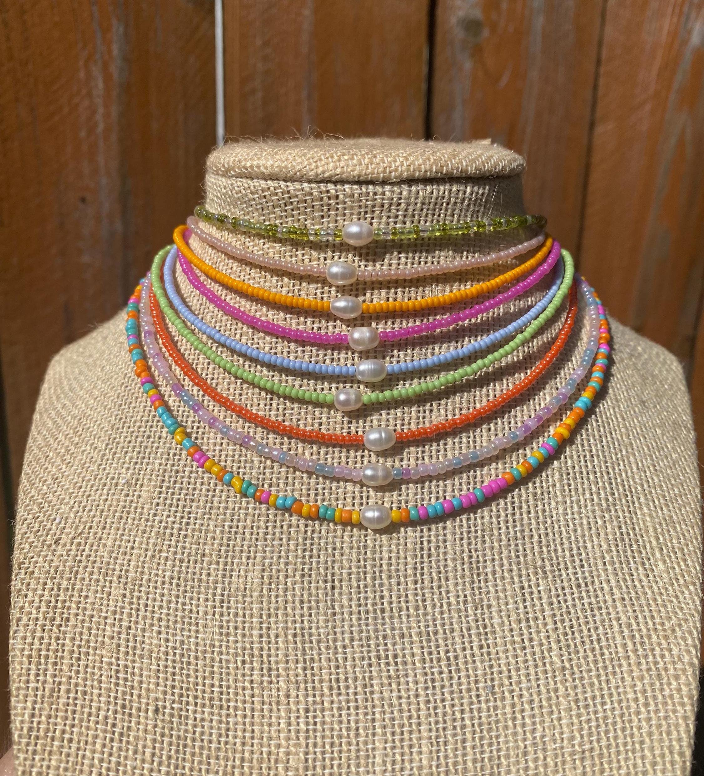 Customizable Bead and Freshwater Pearl Necklace, trendy jewelry, beaded necklace, seed bead jewelry, y2k jewelry, y2k necklace