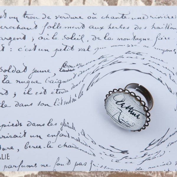 Bague cabochon ronde bronze Arthur RIMBAUD bijou littérature Collection : Le dormeur du Val