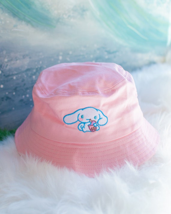 Pink Embroidered Bucket Hat Kawaii Cute 