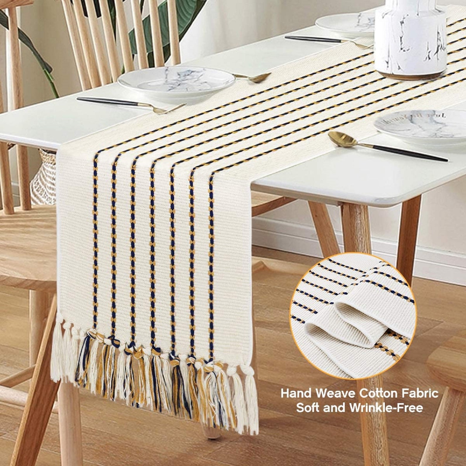 Table Runner Cotton Woven Table Runner with Tassels Washable Etsy