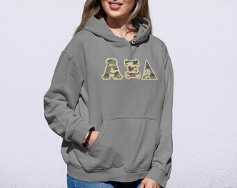 Alpha Xi Delta Printed Letters Camouflage Hoodie