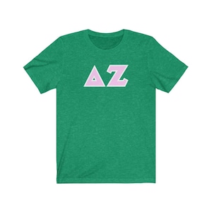 Delta Zeta Printed Sorority Letter T-Shirt | Light Pink with White Border