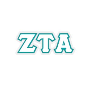 Zeta Tau Alpha White with Turquoise Border Letter Sticker