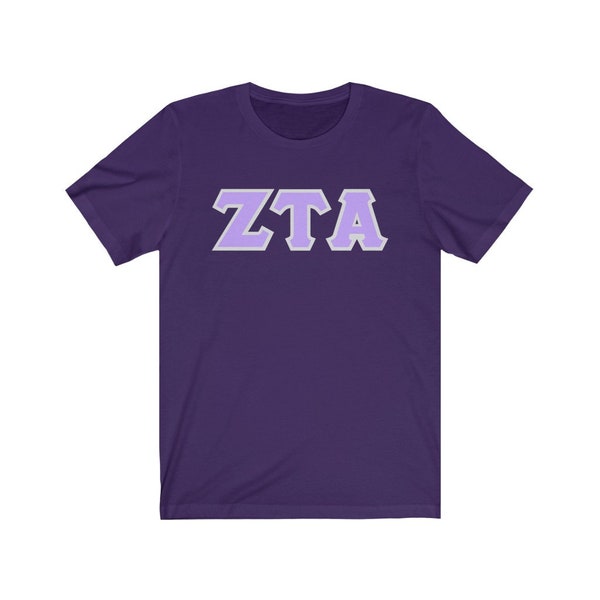 Zeta Tau Alpha Printed Sorority Letter T-Shirt | ZTA Violet with Grey Border