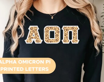 Alpha Omicron Pi Printed Letters | Leopard Print Crewneck Sweatshirt