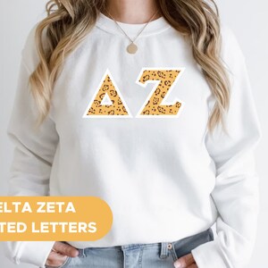 Delta Zeta Printed Sorority Letter Crewneck Sweatshirt | Leopard Print