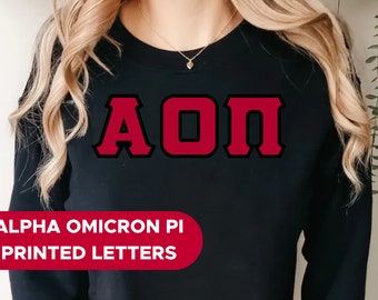 Alpha Omicron Pi Printed Letters | Cardinal with Black Border Crewneck Sweatshirt