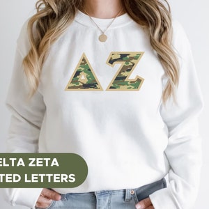 Delta Zeta Printed Sorority Letter Crewneck Sweatshirt | Camouflage