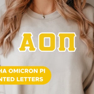 Alpha Omicron Pi Printed Sorority Letters | Yellow with White Border Crewneck Sweatshirt