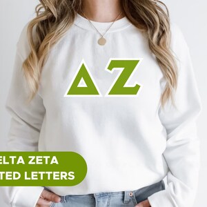 Delta Zeta Printed Sorority Letter Crewneck Sweatshirt | Green with White Border