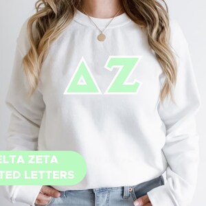 Delta Zeta Printed Sorority Letter Crewneck Sweatshirt | Mint with White Border