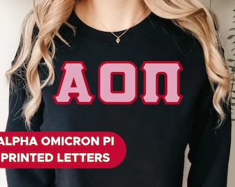 Alpha Omicron Pi Printed Sorority Letters | Pink with Red Border Crewneck Sweatshirt