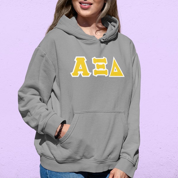 Alpha Xi Delta Printed Letters | Quill Gold & White Border Hoodie