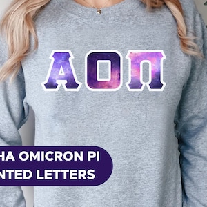 Alpha Omicron Pi Printed Sorority Letters | Galaxy Crewneck Sweatshirt