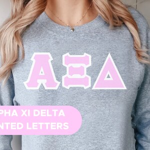 Alpha Xi Delta Print Letters | Light Pink with White Border Crewneck