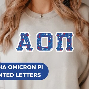 Alpha Omicron Pi Printed Sorority Letters | American Stars Crewneck Sweatshirt