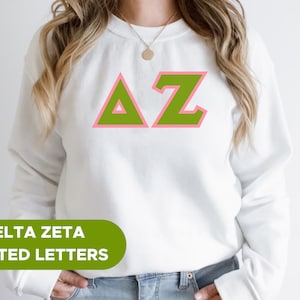 Delta Zeta Printed Sorority Letter Crewneck Sweatshirt | Green with Pink Border