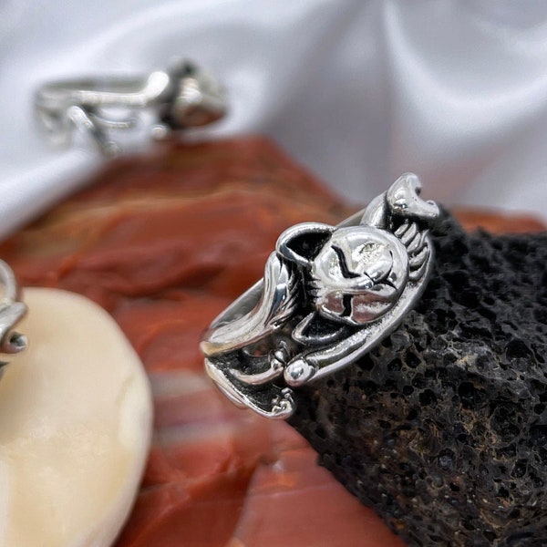 Adjustable Sterling Silver Sleeping Cat Ring